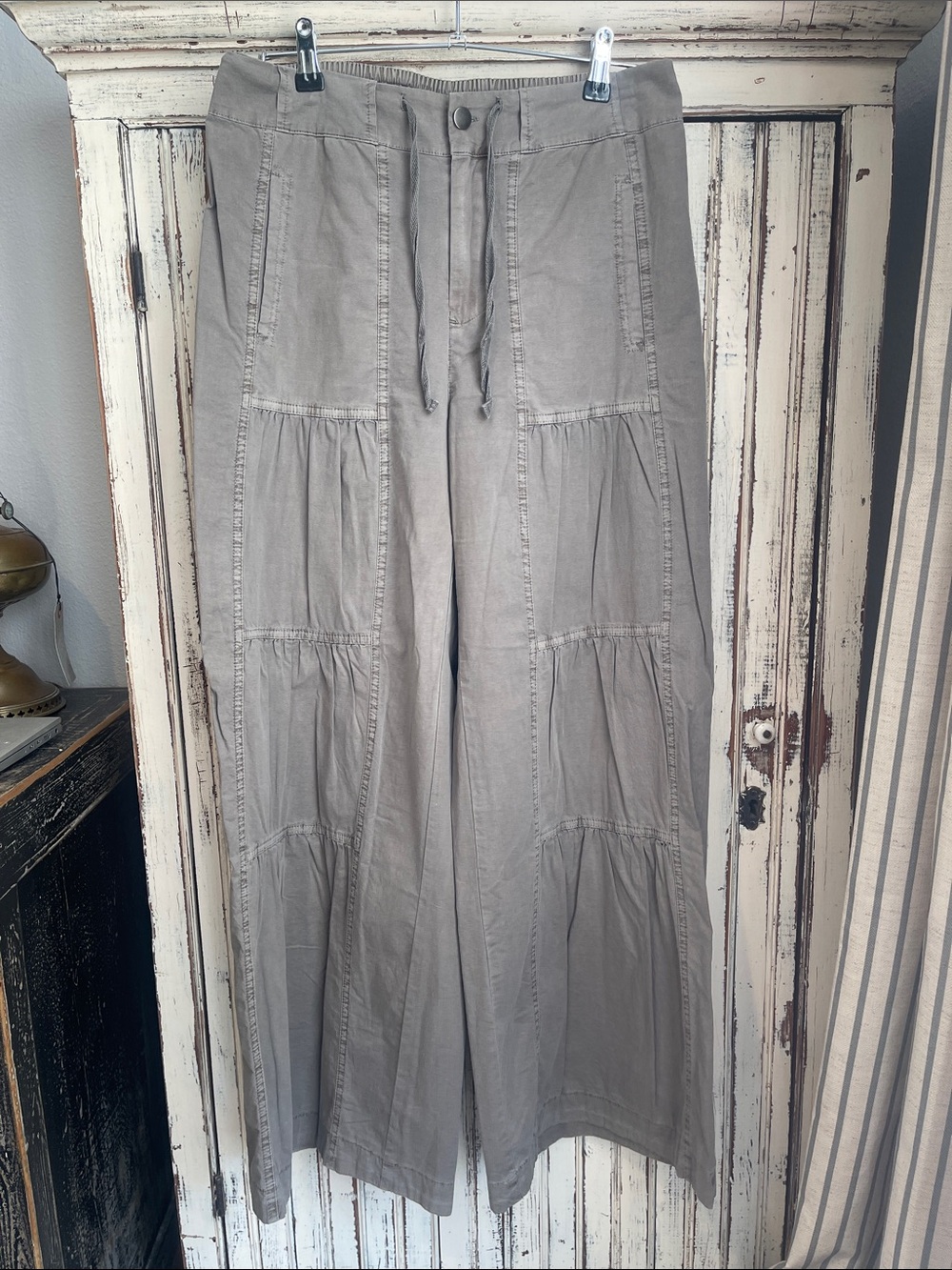 Soft Surroundings Wide Leg Tiered Pants in Taupe